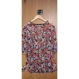 Cocomo Womens Quarter Sleeve Blouse Size 2X Buttons Sheer Pink Floral Built...